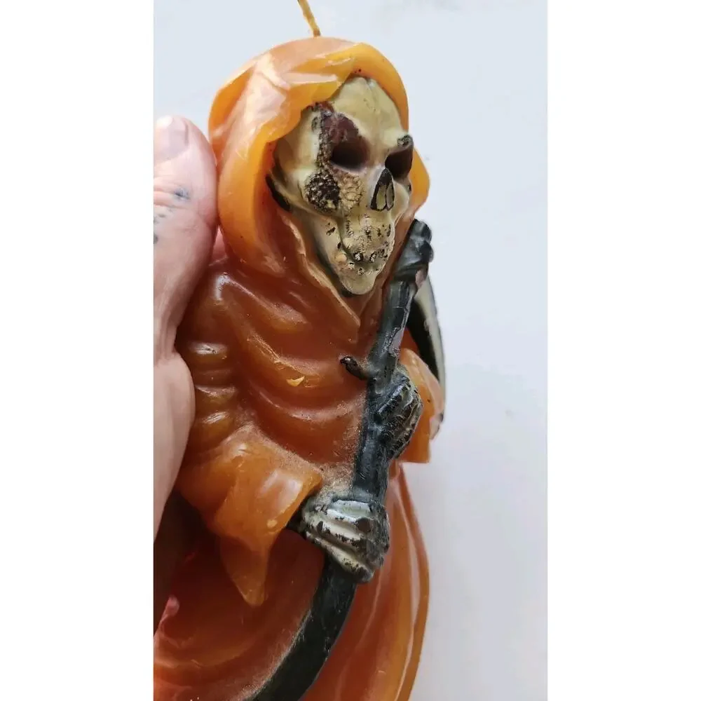 VNTG Grim Reaper Candle Orange Halloween Candle Garden Ridge Spooky Skull